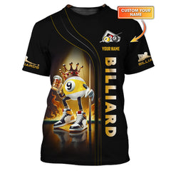Maxcorners Custom Billiards Shirt – Black & Gold 9-Ball King with Beer Design – Personalized Pool Tee for Confident Players & Champs LM0509