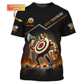 Maxcorners Custom Axe Throwing Shirt – Funny Muscular Target King Design with Beer & Axe – Personalized Black & Orange Jersey for Teams & Events MT2009
