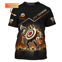 Maxcorners Custom Axe Throwing Shirt โ Funny Muscular Target King Design with Beer & Axe โ Personalized Black & Orange Jersey for Teams & Events MT2009