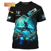 Maxcorners 3D Full Print Diver T-Shirt Underwater Adventure With Sharks Personalized Name Gift For Diver Lovers LM2111
