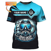 Maxcorners Scuba Diving Custom Name 3D Shirt Dive Deep And Fear Nothing Personalized Gift For Diver Lovers LM2111