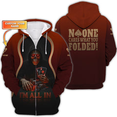 Maxcorners Custom Poker Shirt I'm All In Red Skull Design No One Cares What You Folded Poker Games T ShirtsLM1009
