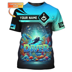 Maxcorners Scuba Diving Explore The Ocean Custom Name 3D Shirt Personalized Gift For Diver Lovers LM2111