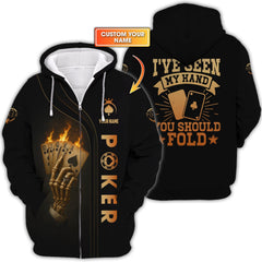 Maxcorners Custom Poker Shirt Skeleton Hand Design for Poker Team Player, I've Seen My Hand You Should FoldLM1009