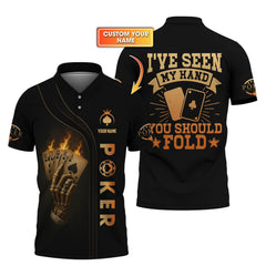 Maxcorners Custom Poker Shirt Skeleton Hand Design for Poker Team Player, I've Seen My Hand You Should FoldLM1009