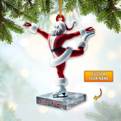 Maxcorners Custom Name Santa Figure Skating Ornament, Santa Christmas Decoration 2D Flat LM2111