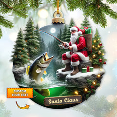 Maxcorners Custom Name Santa Fishing Ornament, Fishing Lover Christmas Gift 2D Flat LM2211