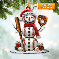 Maxcorners Custom Name Snow White Baseball Ornament, Snowman Christmas Decoration 2D Flat LM2111