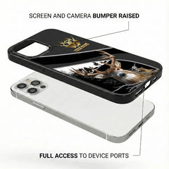 Maxcorners Hunting Phone Case Running Whitetail Deer Vertical Typography Leather Camo Design Personalized Name Phone Case | Purple