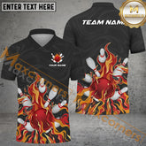 Maxcorners Ball Fire Flame Bowling Jersey Multicolor Option Customized Name, Team Name 3D Polo Shirt