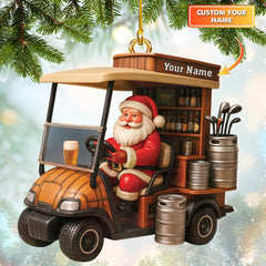 Maxcorners Personalized Santa Golf Cart Ornament, Funny Beer And Golf Ornament, Custom Golf Christmas Ornaments For Golfer