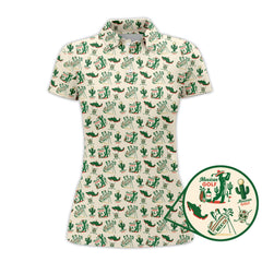 Maxcorners Tequila And Cactus Pattern Golf Shirt For Men, Crazy Golf Shirts, Mexican Golf Polos
