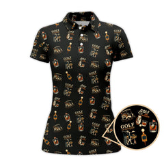 Maxcorners Golf And Bourbon Pattern Polos, Women’s Golf Shirt, Golf Gift For Golfers