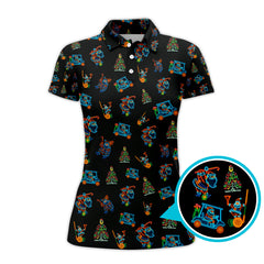 Maxcorners Funny Pattern Golf Shirt For Men, Christmas Golf Shirt, Xmas Golf Shirt, Neon Golf Shirt For Golfer