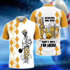 Maxcorners Bowling Funny Beer Skull Customized Name 3D Polo Shirt