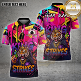 Maxcorners Bowling Shirt Tiger King Of Strikes Graffiti Style Multicolor Options Personalized Name, Team Name Unisex 3D Shirt (4 Colors)