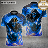 Maxcorners Bowling Shirt Grim Reaper Flames Multicolor Options Personalized Name, Team Name Unisex 3D Shirt (4 Colors)
