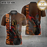 Maxcorners Bowling Shirt Black Flame Classic Stripe Multicolor Options Personalized Name, Team Name 3D Shirt (4 Colors)