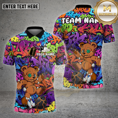 Maxcorners Bowling Shirt Graffiti Kicking Bear Multioptions Personalized Name, Team Name Unisex 3D Shirt (4 Colors)