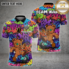 Maxcorners Billiards Shirt Graffiti Bear 8-Ball Multioptions Personalized Name, Team Name Unisex 3D Shirt (4 Colors)