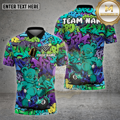 Maxcorners Billiards Shirt Graffiti Bear 8-Ball Multioptions Personalized Name, Team Name Unisex 3D Shirt (4 Colors)