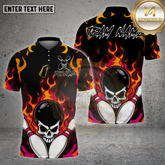 Maxcorners Bowling Shirt Flame Skull Ball Multioptions Personalized Name, Team Name Unisex 3D Shirt (4 Colors)
