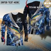 Maxcorners Tuna Fishing Blue Fire Splash Personalized Name, Team Name Long Sleeve Shirt