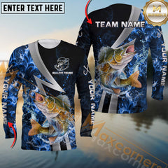 Maxcorners Walleye Fishing Blue Fire Splash Personalized Name, Team Name Long Sleeve Shirt