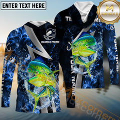 Maxcorners Mahi-Mahi Fishing Blue Fire Splash Personalized Name, Team Name Long Sleeve Shirt