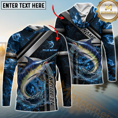 Maxcorners Marlin Fishing Ocean Wave Power Personalized Name, Team Name Long Sleeve Shirt