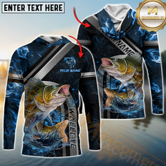 Maxcorners Walleye Fishing Ocean Wave Power Personalized Name, Team Name Long Sleeve Shirt