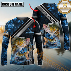 Maxcorners Walleye Fishing Ocean Wave Power Personalized Name, Team Name Long Sleeve Shirt