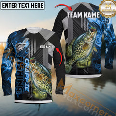 Maxcorners Crappie Fishing Geometric Blue Wave Personalized Name, Team Name Long Sleeve Shirt