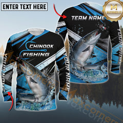 Maxcorners Chinook Fishing Splash Strike Personalized Name, Team Name Long Sleeve Shirt