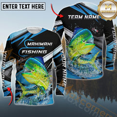 Maxcorners Mahi-Mahi Fishing Splash Strike Personalized Name, Team Name Long Sleeve Shirt
