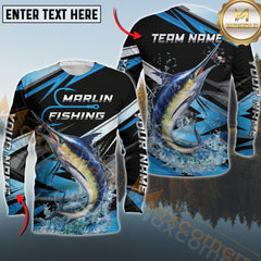 Maxcorners Marlin Fishing Splash Strike Personalized Name, Team Name Long Sleeve Shirt