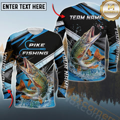 Maxcorners Pike Fishing Splash Strike Personalized Name, Team Name Long Sleeve Shirt