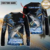 Maxcorners Chinook Fishing Hooked Jump Splash Personalized Name, Team Name Long Sleeve Shirt