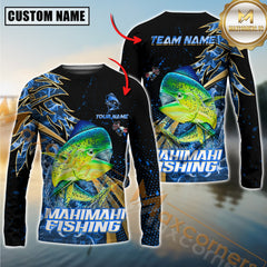 Maxcorners Mahi-Mahi Fishing Hooked Jump Splash Personalized Name, Team Name Long Sleeve Shirt