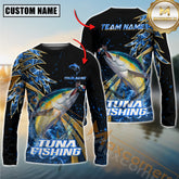 Maxcorners Tuna Fishing Hooked Jump Splash Personalized Name, Team Name Long Sleeve Shirt
