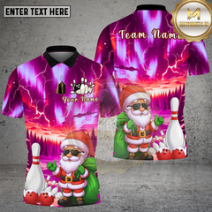 Maxcorners Bowling Shirt Santa Bowling Aurora Night Sky Multi Options Personalized Name, Team Name 3D Shirt