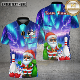 Maxcorners Bowling Shirt Santa Bowling Aurora Night Sky Multi Options Personalized Name, Team Name 3D Shirt