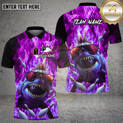 Maxcorners Bowling Shirt Punk Shark Bowling Fire Flame Multi Options Personalized Name, Team Name 3D Shirt