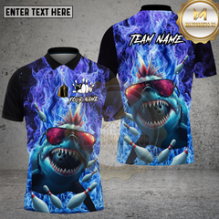 Maxcorners Bowling Shirt Punk Shark Bowling Fire Flame Multi Options Personalized Name, Team Name 3D Shirt