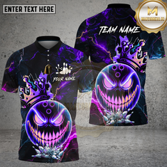 Maxcorners Bowling Shirt Bowling Evil Face Neon Crown Lightning Multi Options Personalized Name, Team Name 3D Shirt