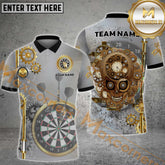 Maxcorners Darts Skull Dartboard Gold Steam Punk Multicolor Options Personalized Name, Team Name 3D Polo Shirt (4 Colors)