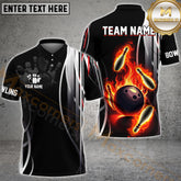 Maxcorner Bowling Ball & Pins Flame Pattern Multicolor Option Customized Name 3D Shirt (4 Colors)