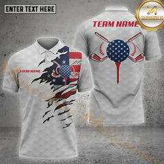 Maxcorners Golf Flag Of USA Pattern Customized Name, Team Name Shirts Style 18