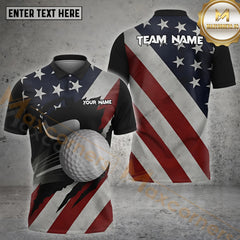 Maxcorners Golf Flag Of USA Pattern Customized Name, Team Name Shirts Style 7