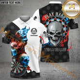 Maxcorners Darts For Team Design Three Skull Fire Pattern Option Customized Name 3D Shirt (4 Colors)